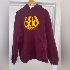 XL Men's Burgundy 686 Hoodie with Yellow Logo